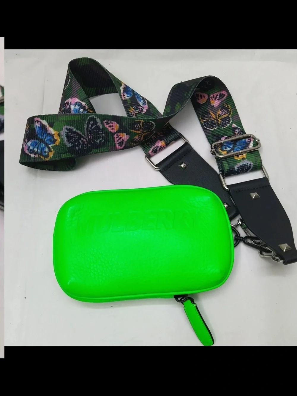 Mulberry Neon Green Zip Pouch Case with Embossed Logo